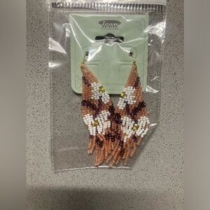 Beaded Fringe Earrings in Pink and White